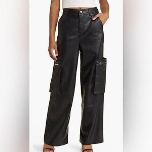 Blank NYC Franklin rib cage wide leg black faux leather cargo pants 26